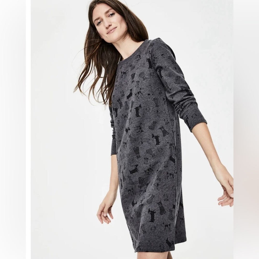 Boden Gray Dog Print Cotton Sweatshirt Dress, 4L